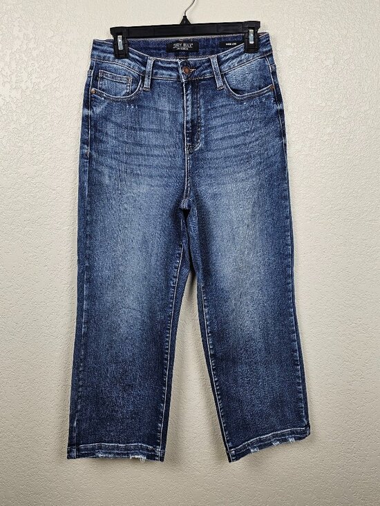 Judy Blue Denim - Judy Blue Wide Leg Crop Jeans JB88592 Size 5/27 High Rise Stretch Denim Raw Hem